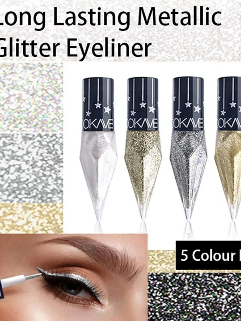 Glitter Liquid Eyeliner - Silver, Gold, Black, Champagne, Platinum